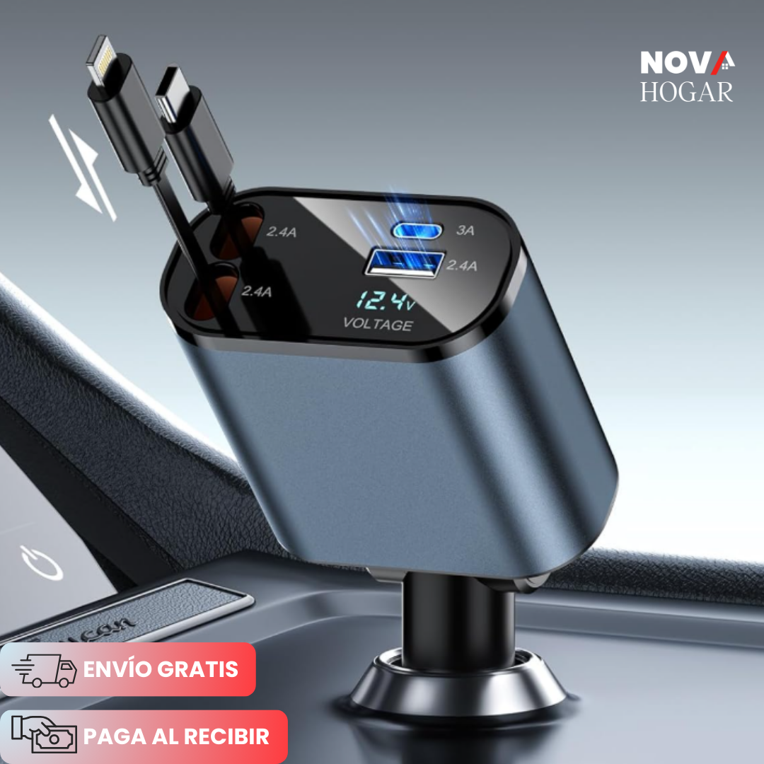 AutoCharg™ Cargador Retráctil 4 en 1 para Vehículo