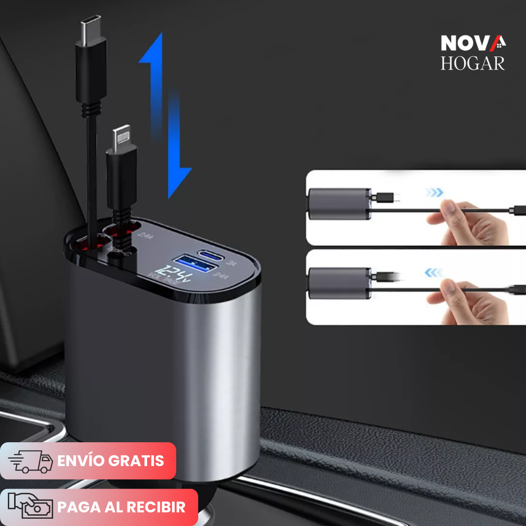AutoCharg™ Cargador Retráctil 4 en 1 para Vehículo