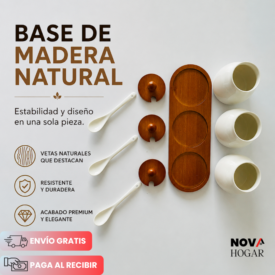 NordicSpice™ Set de 3 Especieros de Cerámica y Madera