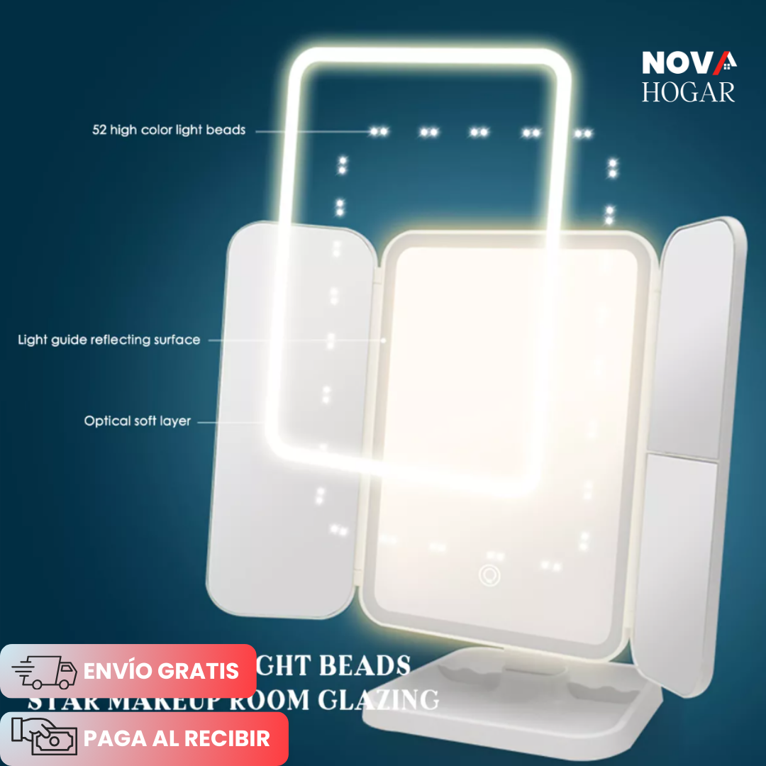 GlamView™ Espejo de Maquillaje con Luz LED y 3 Aumentos