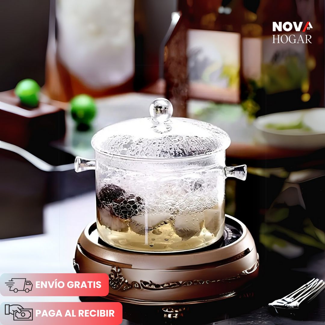 CrystalCook™ Elegante Olla de Cristal Templado Resistente