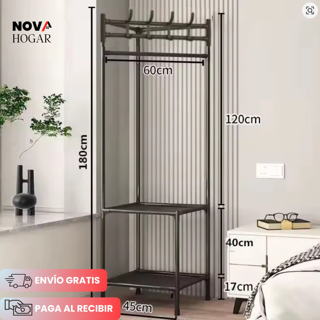 CornerFit™ Organizador Esquinero de 3 Niveles + Perchero