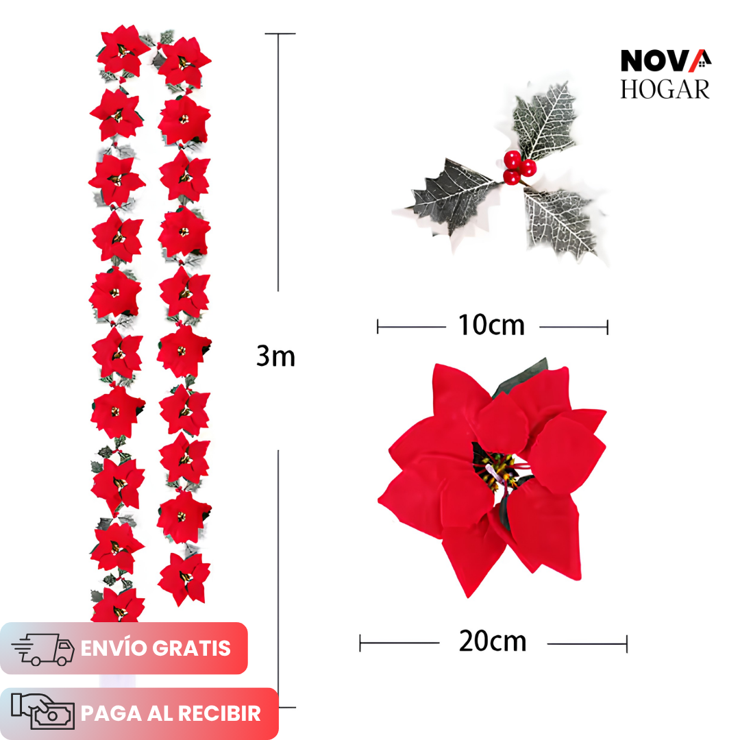 HolidayShine™ Guirnalda Iluminada De Flores Navideñas de 3 Metros
