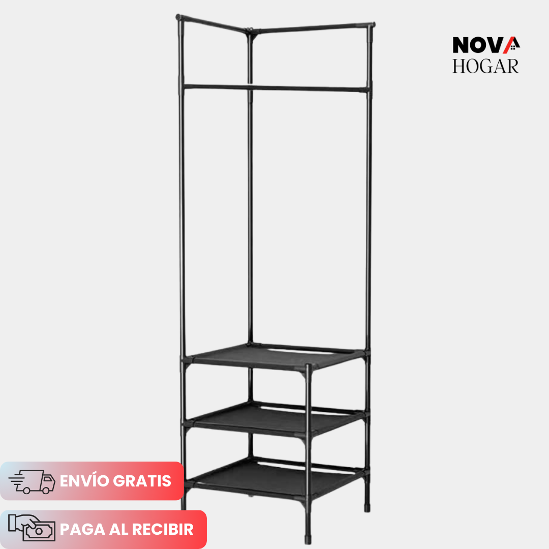 CornerFit™ Organizador Esquinero de 3 Niveles + Perchero