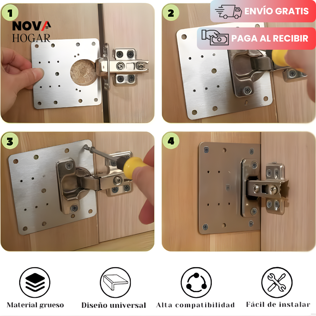HingeFix™ Kit de Reparación Bisagras para Puertas Gabinete