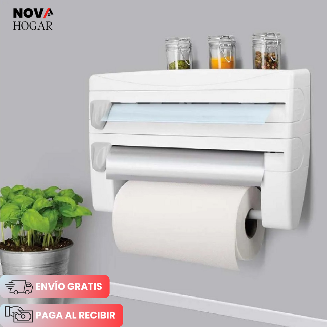 WrapStation™ Dispensador y Cortador de Rollos de Cocina 4 en 1