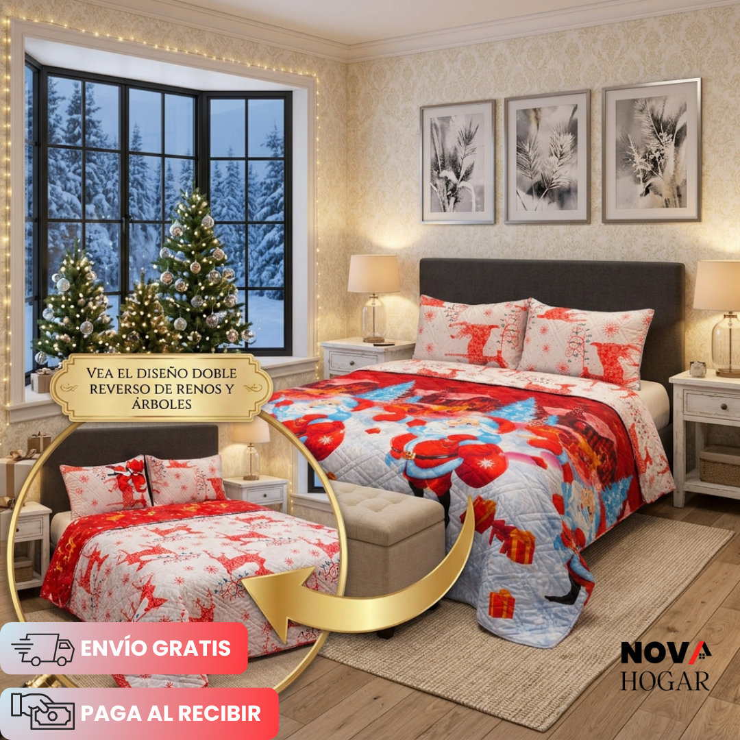 HolidayDream™ Set de Colcha Doble Faz Navideña
