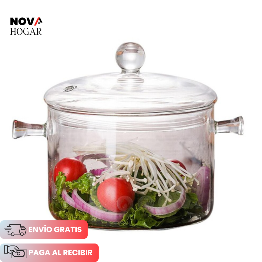 CrystalCook™ Elegante Olla de Cristal Templado Resistente