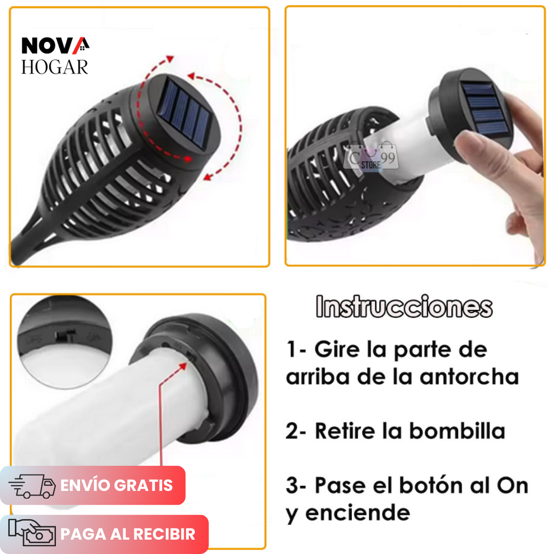 2x1 TorchLume™ Antorcha para Jardín de Energía Solar