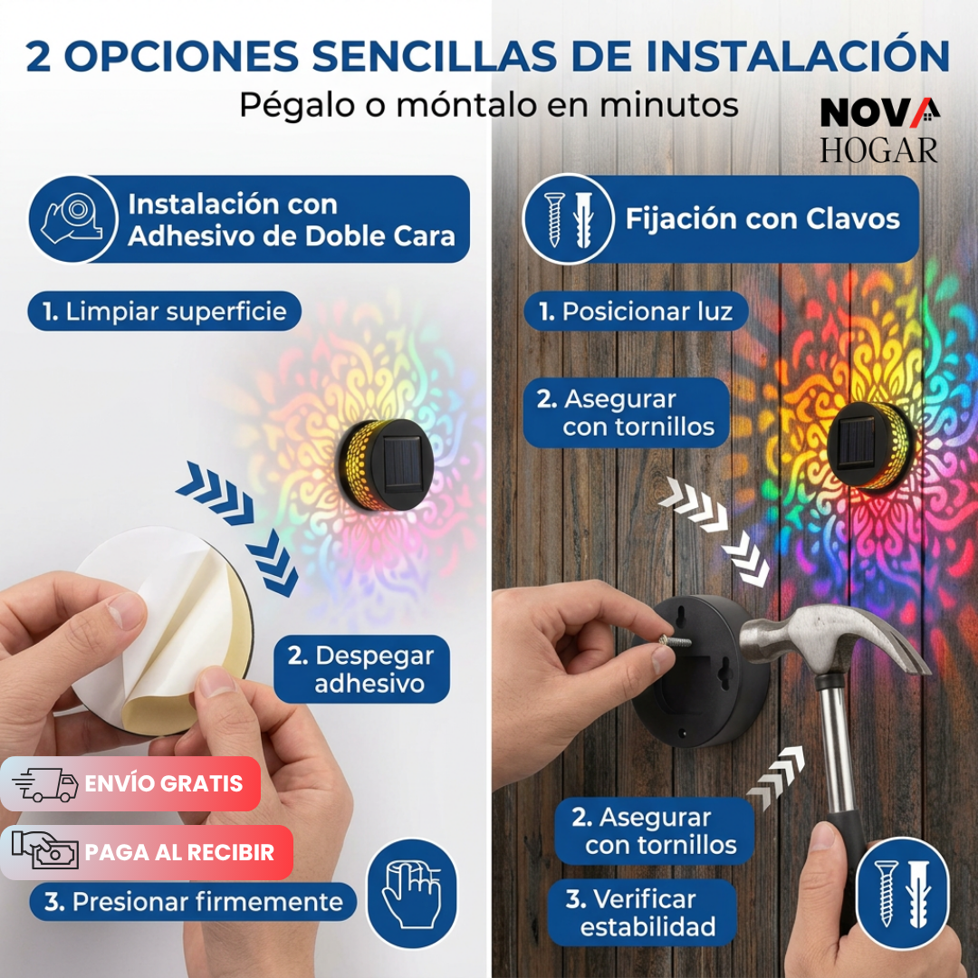 2x1 MandalaGlow™ Proyector Solar de Pared
