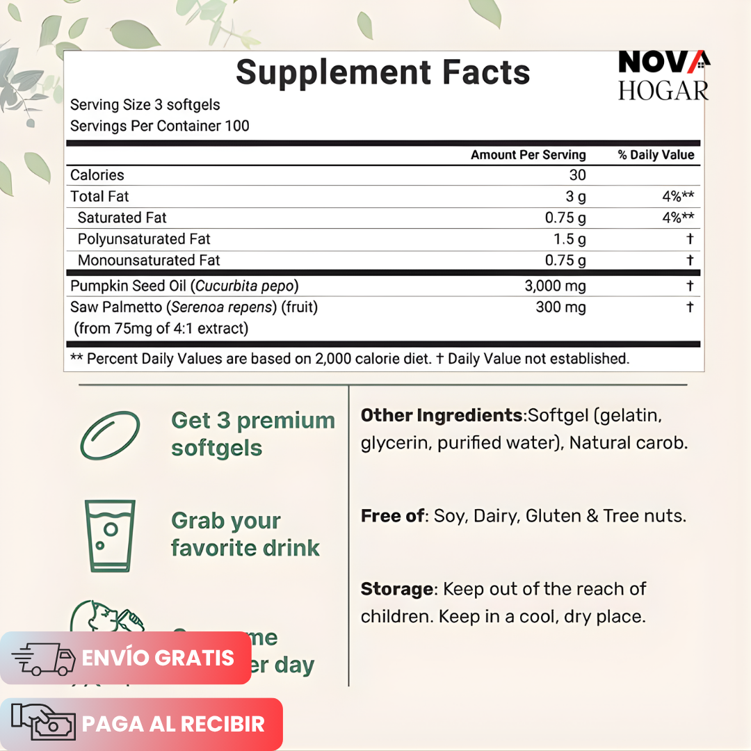 PunkiVital™ 90 Cápsulas con Aceite de Semilla de Calabaza