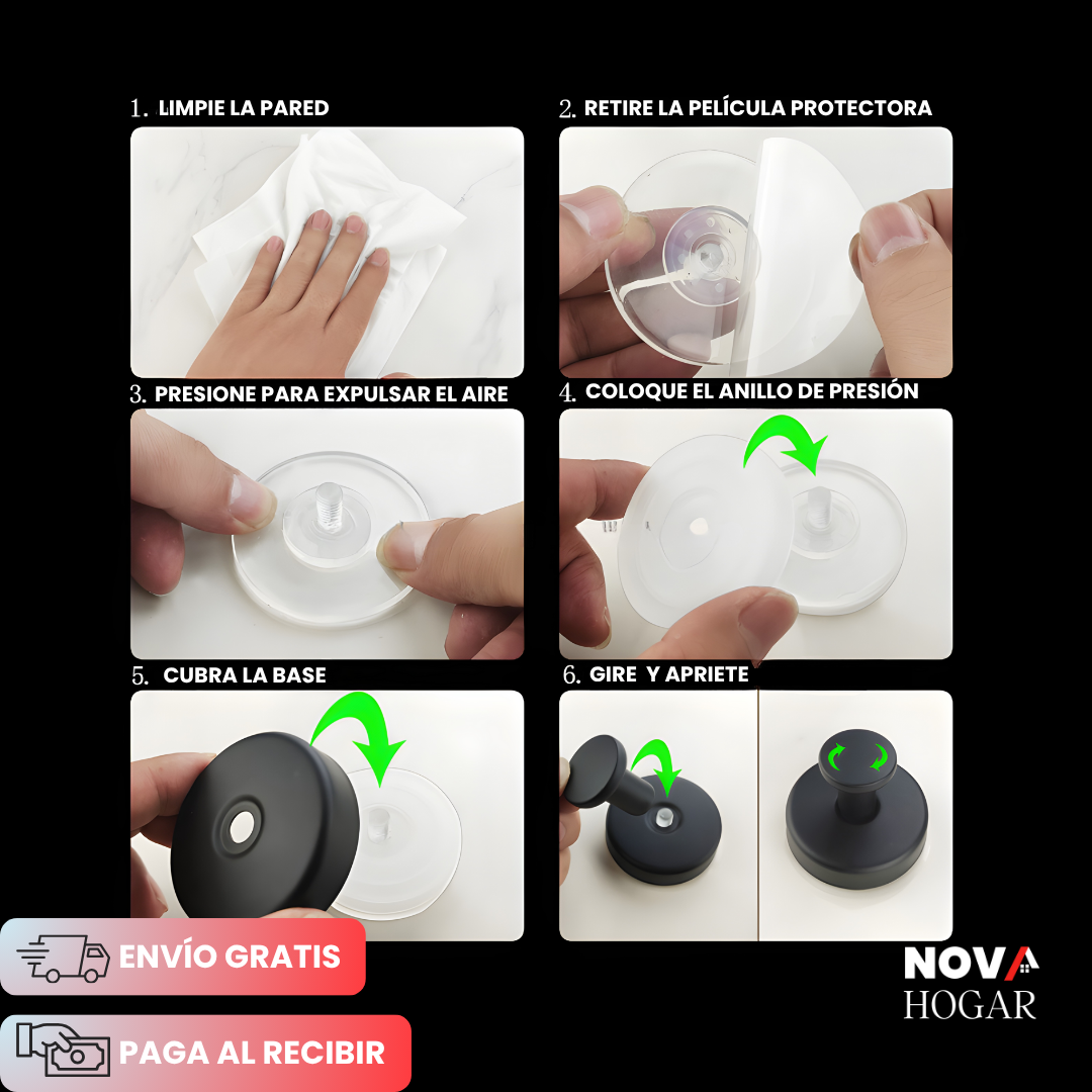 4x2 GripLock™ Gancho de Succión Metálico para Baño