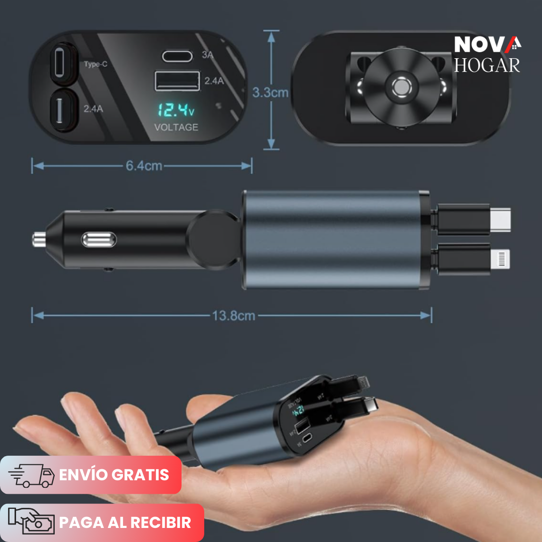 AutoCharg™ Cargador Retráctil 4 en 1 para Vehículo