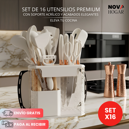 ChefElite™ Set de 16 Utensilios Premium con Elegantes Acabados