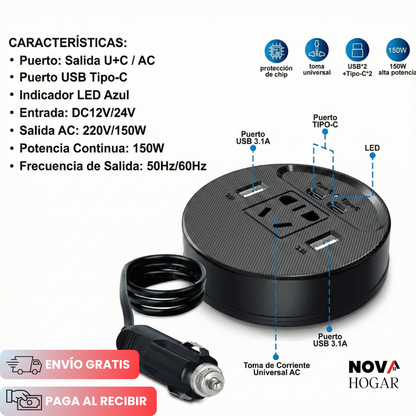 VoltDrive™ Cargador e Inversor De Corriente 220V para Auto