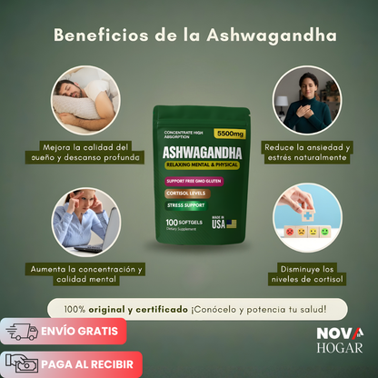 X100 Capsulas Ashwagandha™ 5500mg Suplemento Natural Relajante