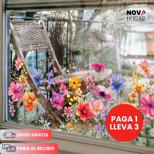 3x1 FloraVis™ Hermoso Adhesivo Electroestático Floral para Ventanas