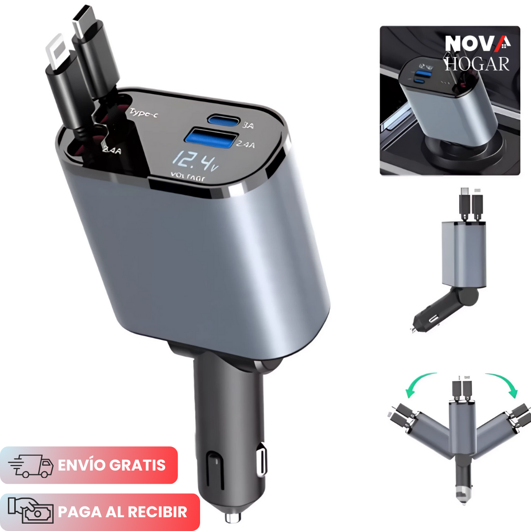 AutoCharg™ Cargador Retráctil 4 en 1 para Vehículo
