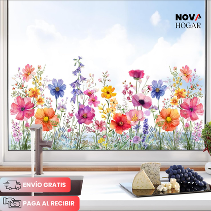 3x1 FloraVis™ Hermoso Adhesivo Electroestático Floral para Ventanas