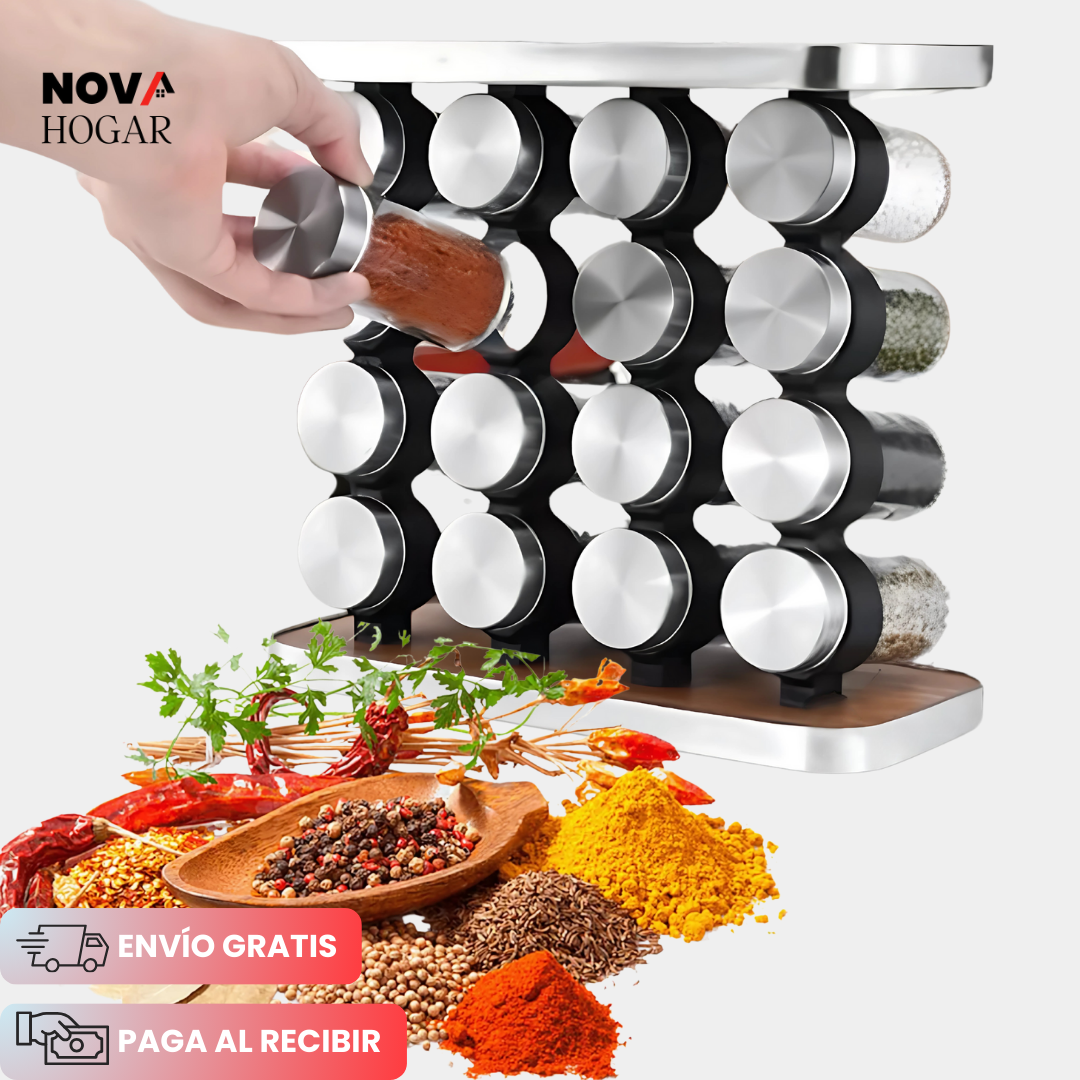 SpiceHub™ Organizador Premium de Especias + 16 Frascos