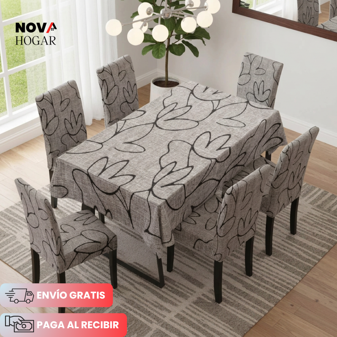 ChairCover™ Hermoso Set de Mantel y 6 Fundas para Comedor
