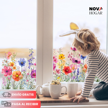 3x1 FloraVis™ Hermoso Adhesivo Electroestático Floral para Ventanas