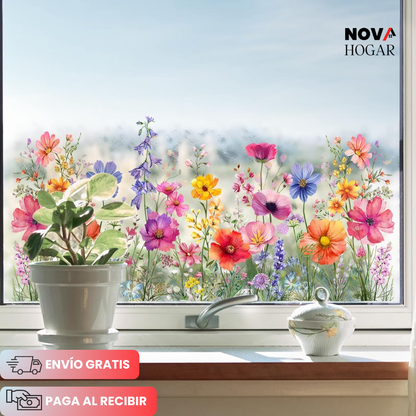 3x1 FloraVis™ Hermoso Adhesivo Electroestático Floral para Ventanas