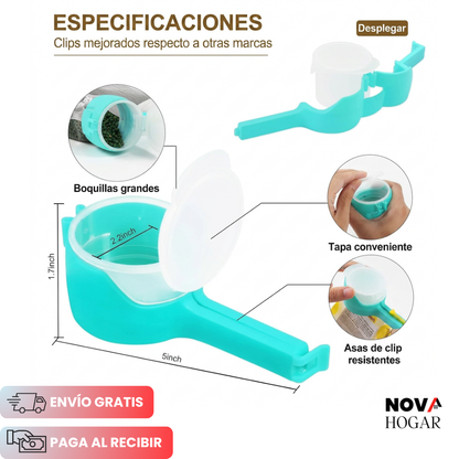 3x1 FreshPour™ Clips Selladores de Bolsas Con Boquilla