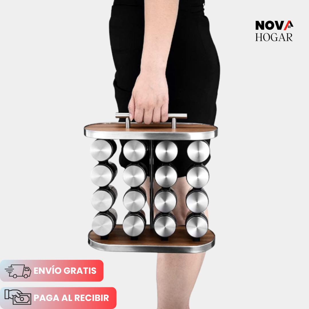 SpiceHub™ Organizador Premium de Especias + 16 Frascos