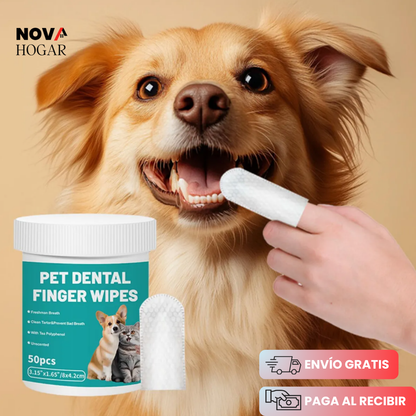 FreshBite™ Pack x50 Toallitas de Limpieza Dentales para Mascotas