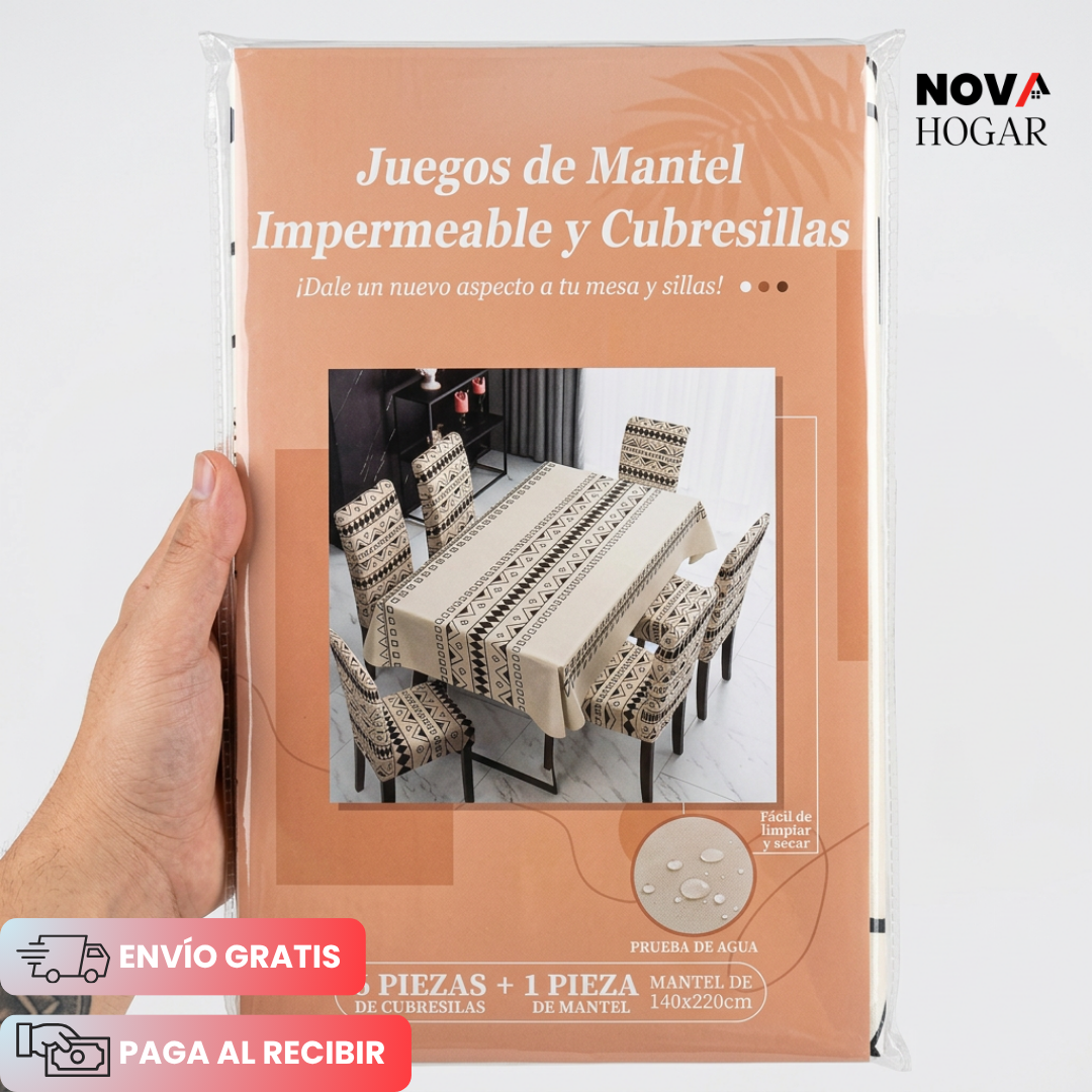 ChairCover™ Hermoso Set de Mantel y 6 Fundas para Comedor