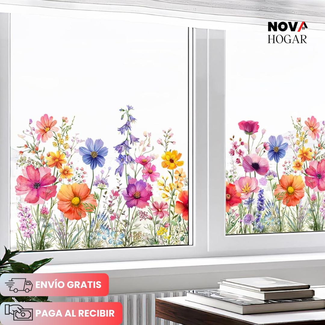 3x1 FloraVis™ Hermoso Adhesivo Electroestático Floral para Ventanas