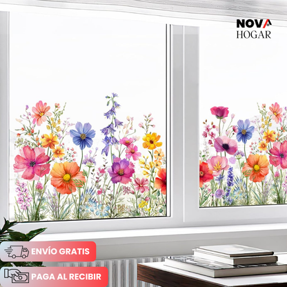 3x1 FloraVis™ Hermoso Adhesivo Electroestático Floral para Ventanas