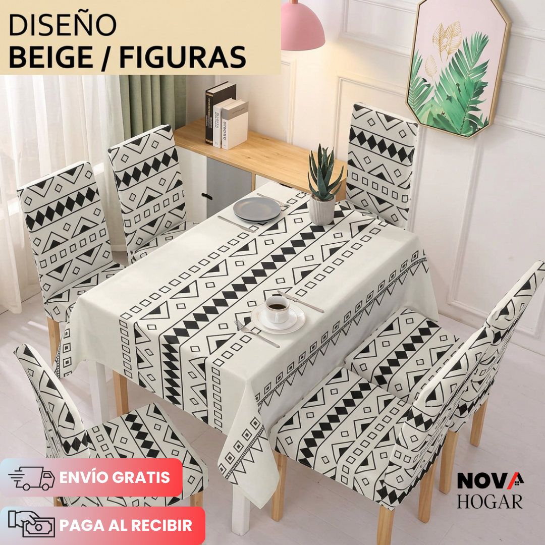 ChairCover™ Hermoso Set de Mantel y 6 Fundas para Comedor