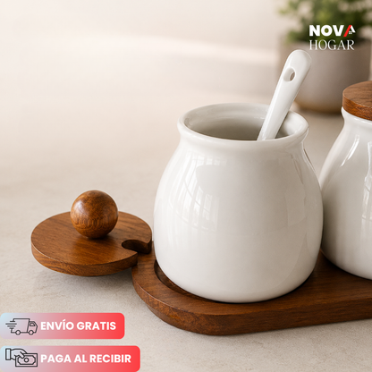 NordicSpice™ Set de 3 Especieros de Cerámica y Madera