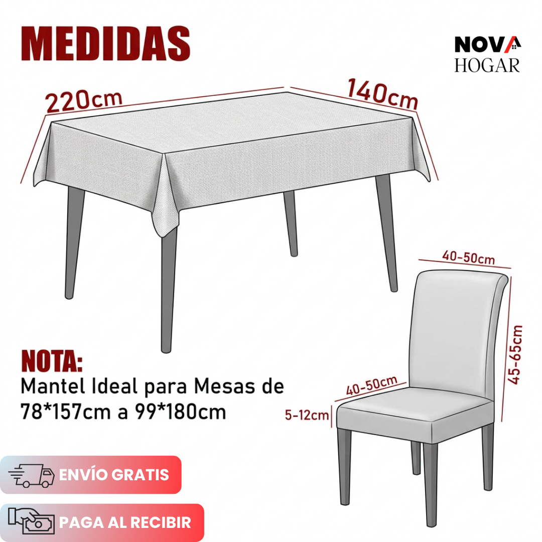 ChairCover™ Hermoso Set de Mantel y 6 Fundas para Comedor