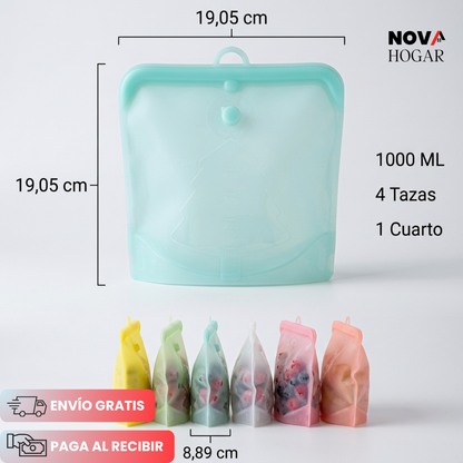 2x1 FreshLocker™ Bolsa Hermética de 1000ml en Silicon para Alimentos