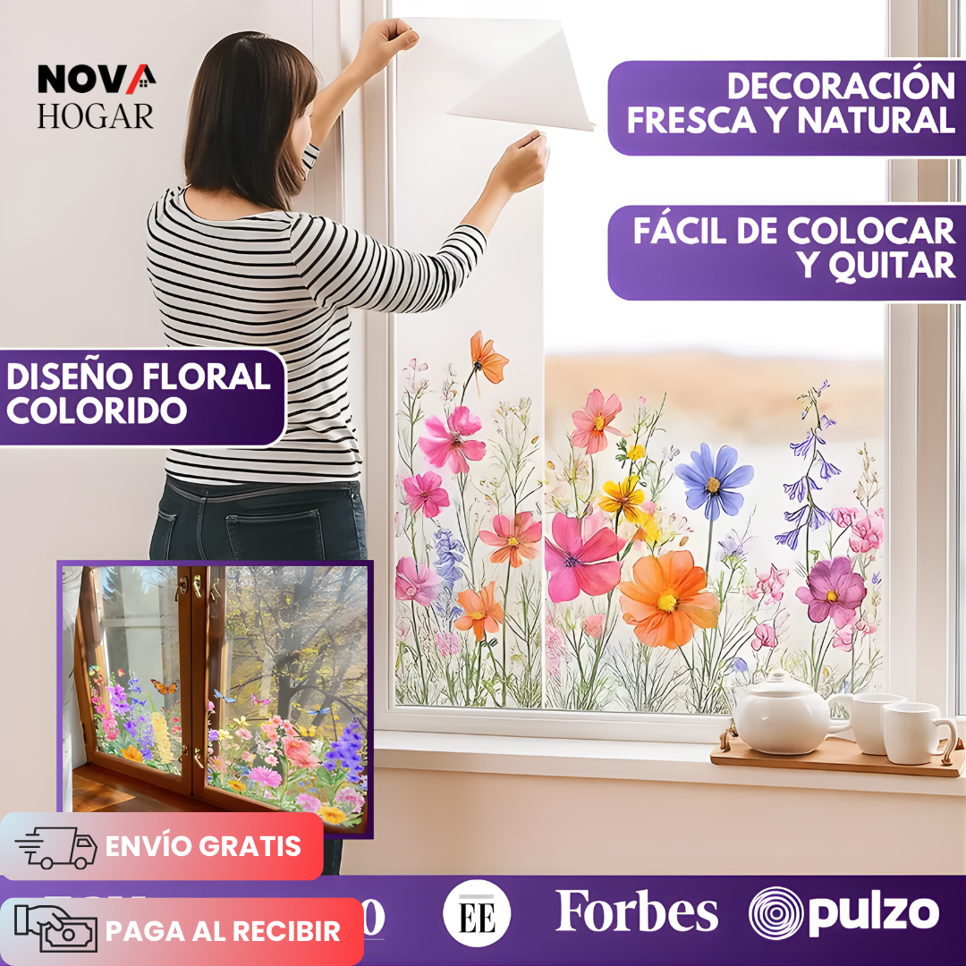 3x1 FloraVis™ Hermoso Adhesivo Electroestático Floral para Ventanas