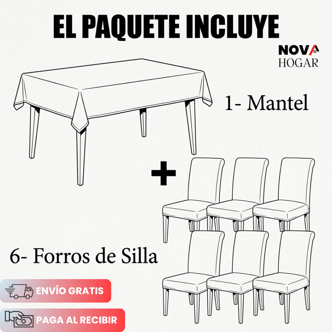 ChairCover™ Hermoso Set de Mantel y 6 Fundas para Comedor