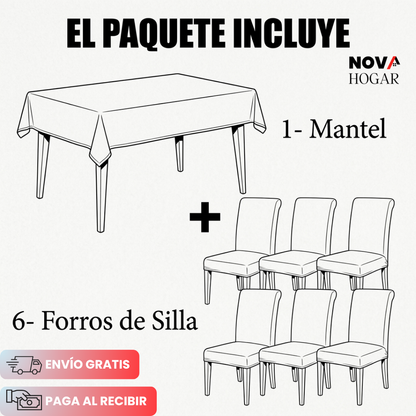 ChairCover™ Hermoso Set de Mantel y 6 Fundas para Comedor