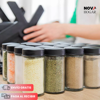 SpiceWhirl™ Organizador Rotativo de Especias con 18 Frascos de Vidrio