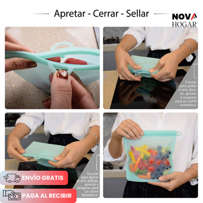 2x1 FreshLocker™ Bolsa Hermética de 1000ml en Silicon para Alimentos