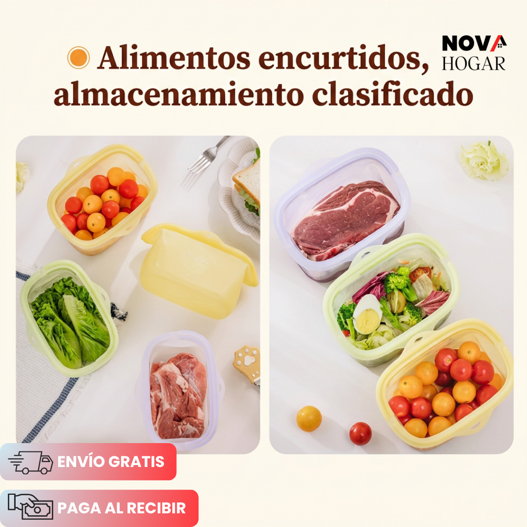 2x1 FreshLocker™ Bolsa Hermética de 1000ml en Silicon para Alimentos