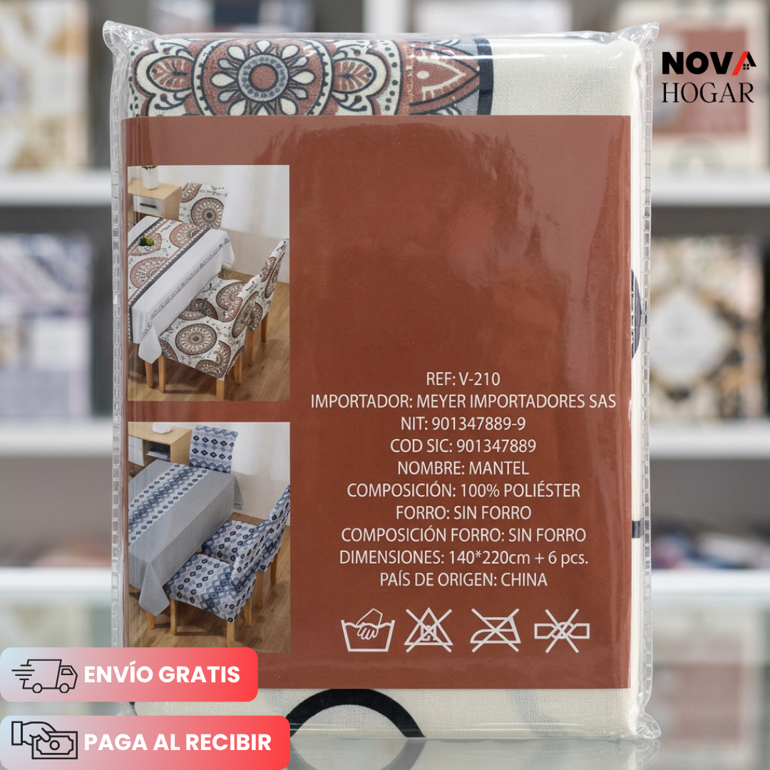 ChairCover™ Hermoso Set de Mantel y 6 Fundas para Comedor