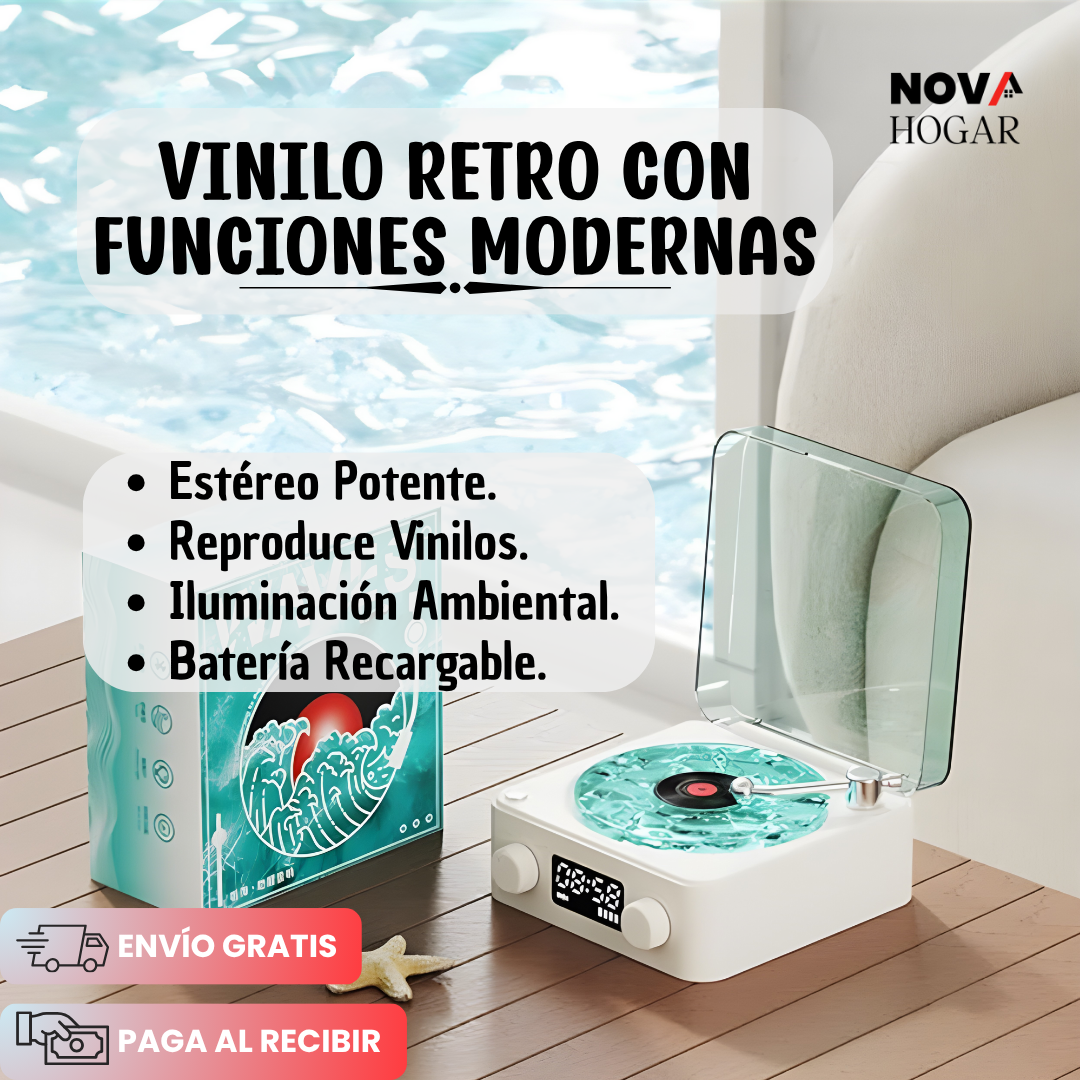 RetroWave™ Tocadiscos Bluetooth con Iluminación Relajante