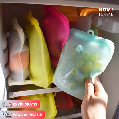 2x1 FreshLocker™ Bolsa Hermética de 1000ml en Silicon para Alimentos