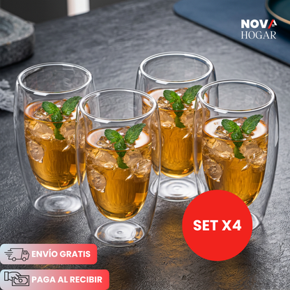 NovaBrew™ Set x4 Vasos de Cristal Doble 450ml