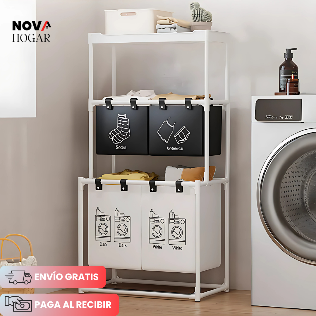 LaundEase™ Cesto para Ropa Sucia de Tres Niveles