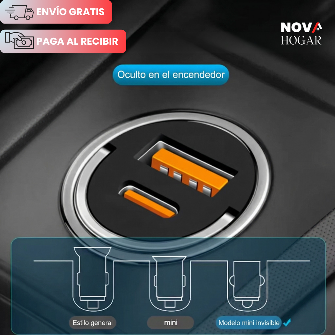 2x1 DriveCharge™ Adaptador Carga Rápida Doble Puerto para Autos