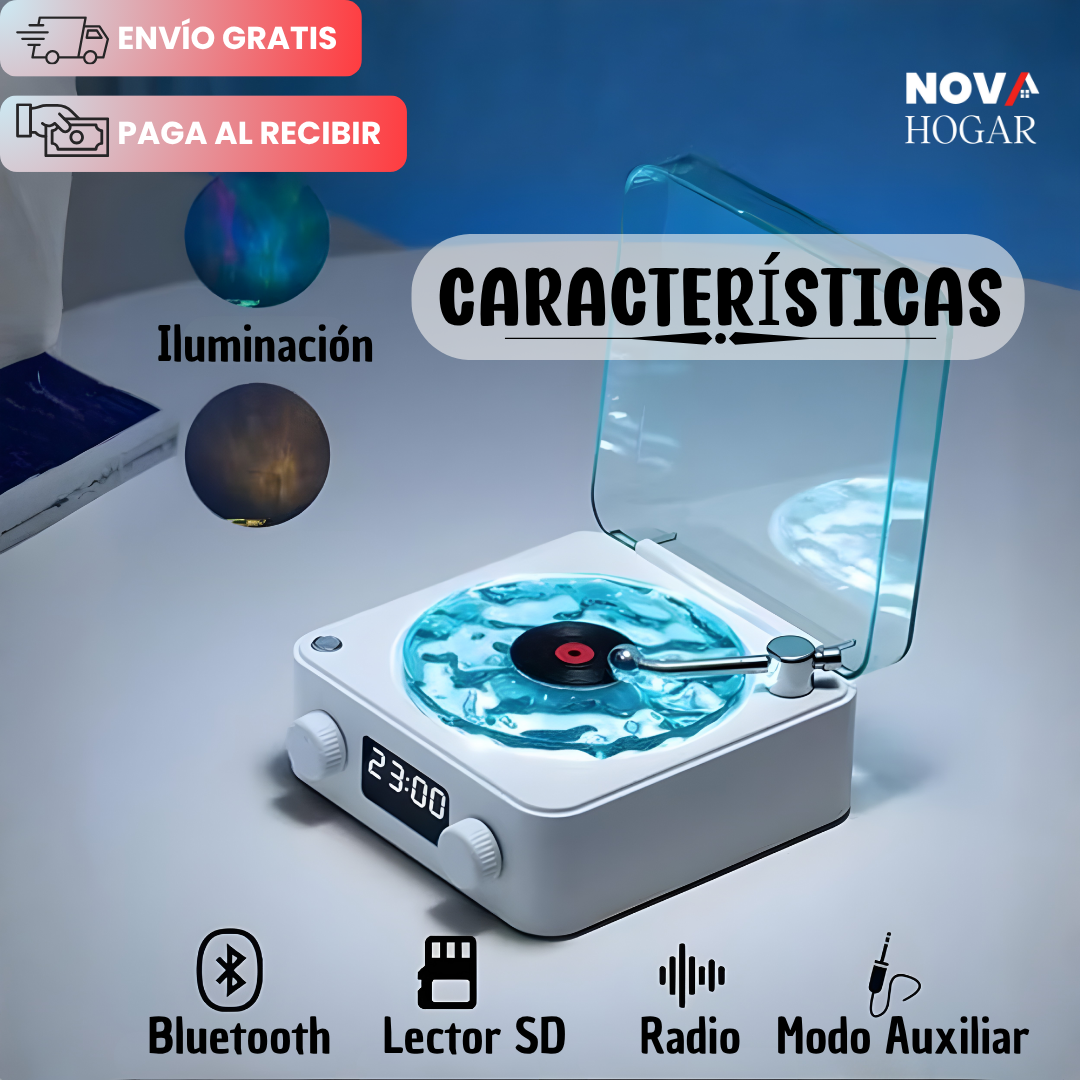 RetroWave™ Tocadiscos Bluetooth con Iluminación Relajante